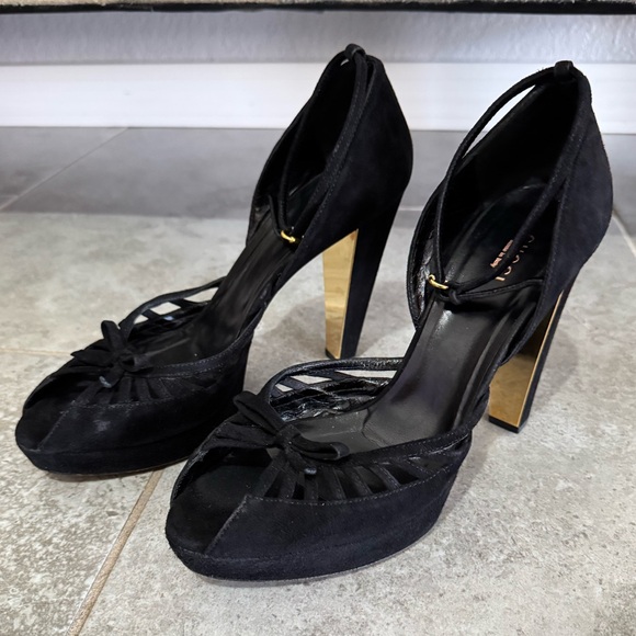 GUCCI SUEDE HEEL SHOES PEEP TOE - Picture 8 of 12